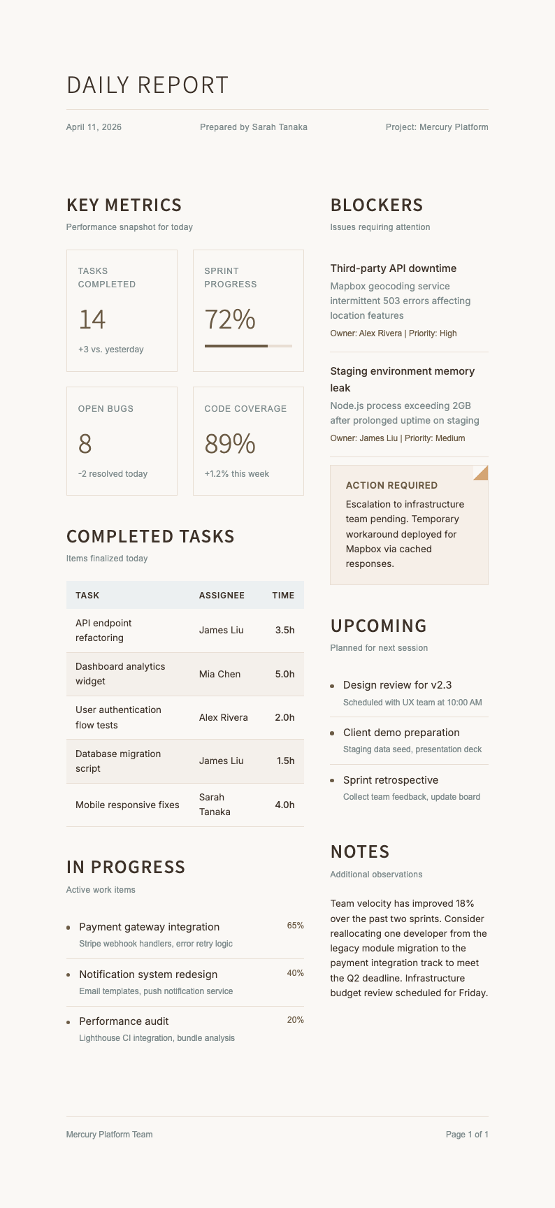 Japandi minimalist daily report